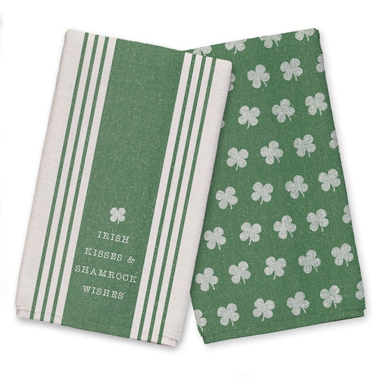 Irish Kisses and Shamrock Wishes Tea Towel Set of 2